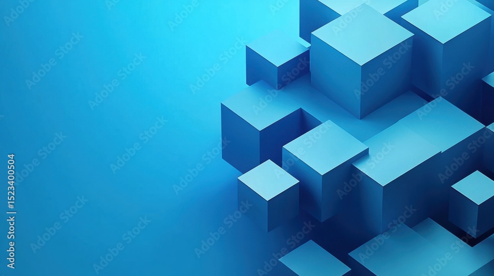 Poster Abstract Blue Cubes Arranged in Geometric Pattern, Representing Modern Technology and Data Infrastructure : Generative AI