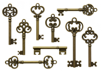 Vintage Golden Keys Isolated In Transparent Background Illustration