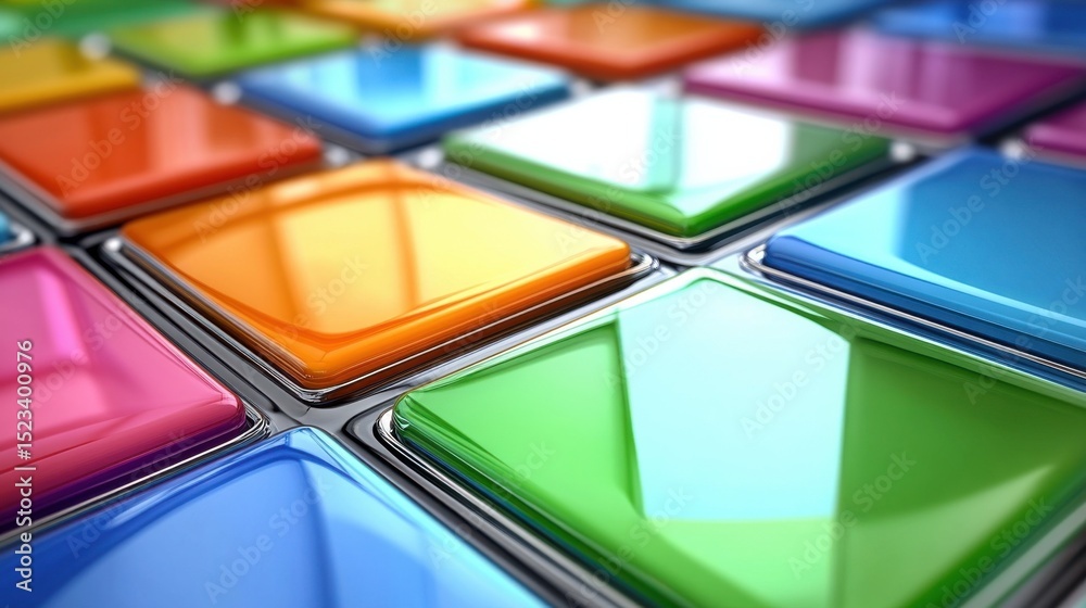 Aufkleber Array of Colorful Square Tiles in Close-Up, Symbolizing Technology Solutions and Modern Innovation, Ideal for Software Development : Generative AI