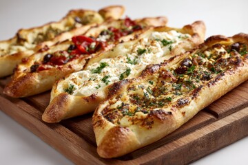 Pide Turkish Flatbread Variety with Different Toppings