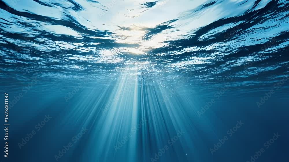 Aufkleber underwater sunlight rays filtering through blue ocean water surface, creating peaceful and serene se
