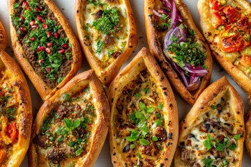 Pide Flatbread Variety with Meat and Vegetables