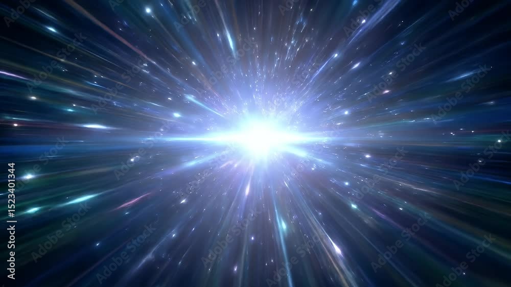 Poster bright cosmic explosion with dynamic burst of light and vibrant star streaks shining brightly in dee