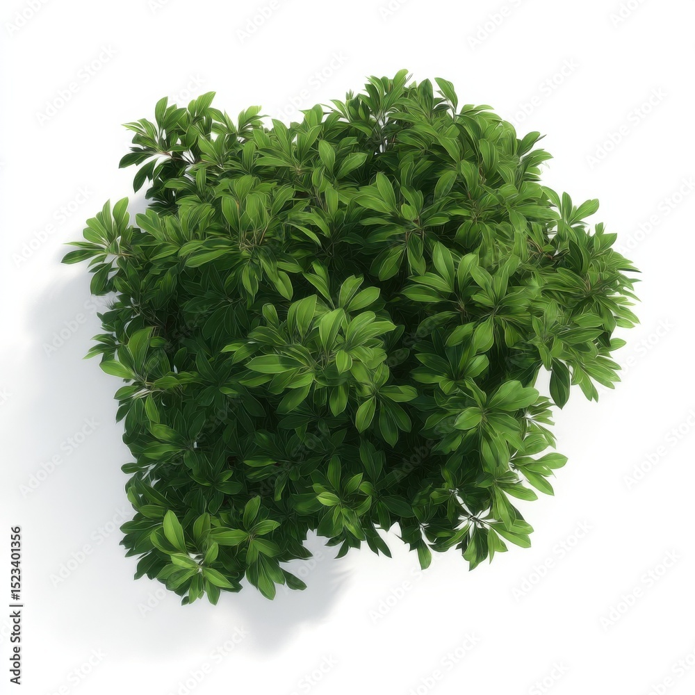 Poster overhead view of lush green bush on white background, showcasing sustainable design and environmenta