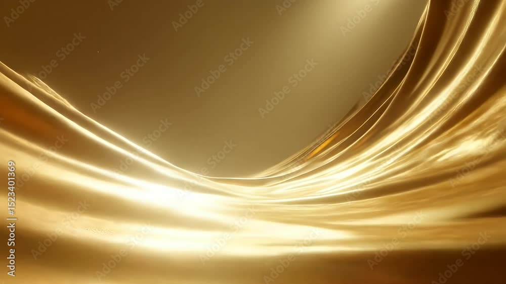 Poster Luxurious golden fabric with smooth shiny waves and light reflection creating elegant flowing texture and bright abstract background