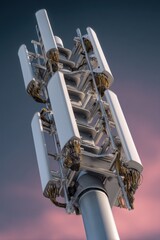Cell Tower Against Sunset Sky, Showcasing Network Infrastructure and Telecommunications Advancement for Business Connectivity and Modern Technology : Generative AI