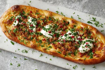 Flatbread with Meat, Herbs and Pomegranate Seeds