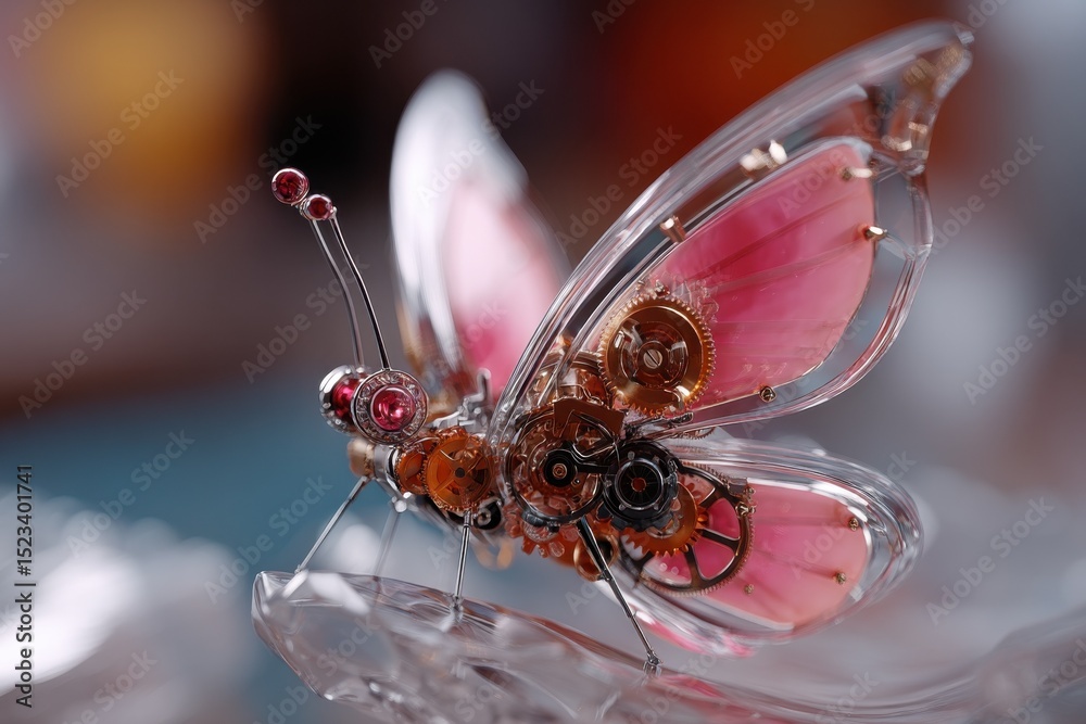 Leinwandbilder steampunk butterfly with gears and jewels, symbolizing transformation and innovation for creative pr