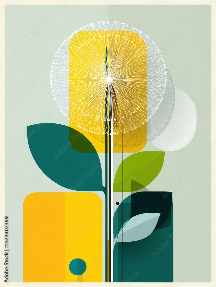 Poster Geometric Dandelion Flower With Abstract Style, Symbolizing Growth and Environmental Awareness for Sustainable Business Practices : Generative AI