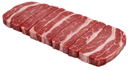 Isolated Slices of Fresh Raw Marbled Beef Meat Red Texture