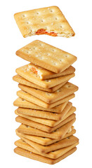 Isolated Stack of Crispy Crackers Cookies with Salty Texture on Clear Background
