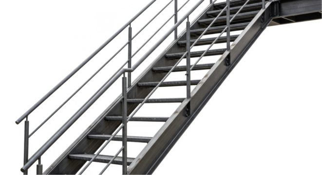 Isolated Stairway with Metal Railings and Transparent Background