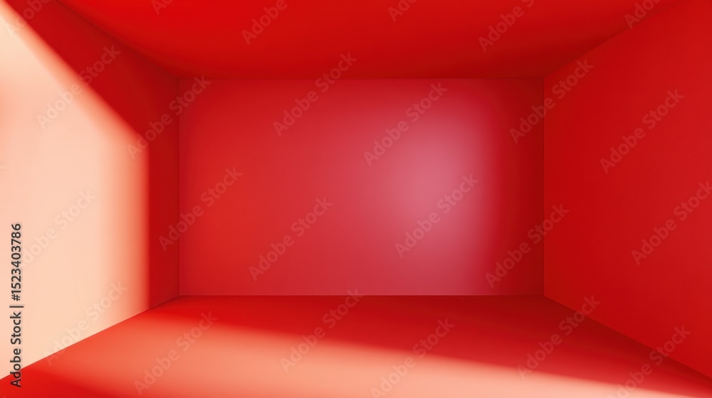 Aufkleber empty red room with light beam, evoking simplicity and new beginnings for interior design and produc