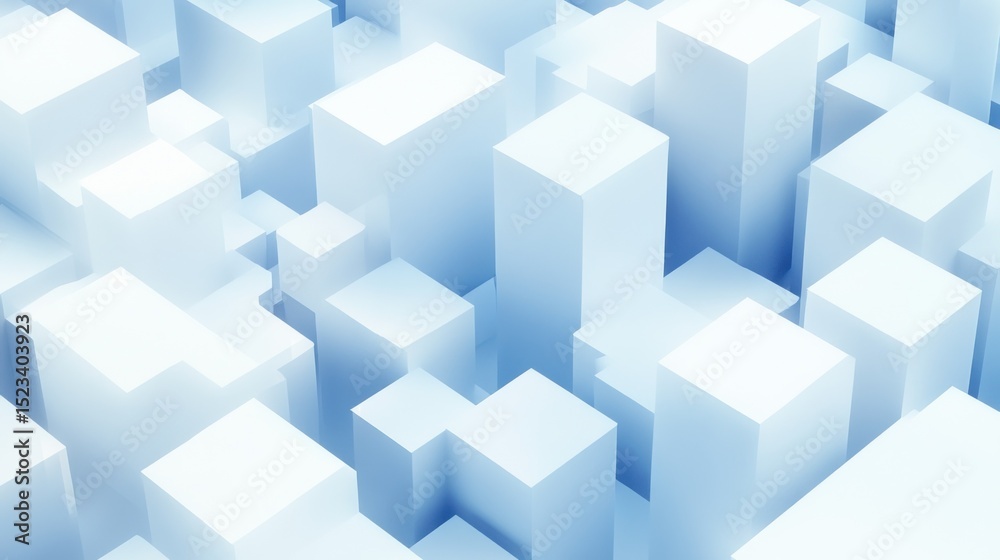 Poster abstract cityscape of white cubes, representing architectural innovation and urban planning, ideal f