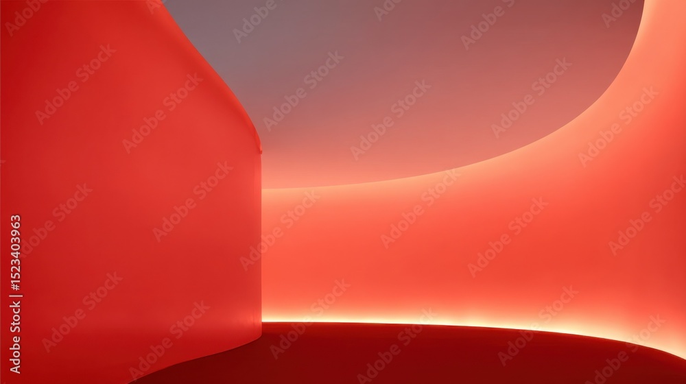 Aufkleber Abstract Red Room With Curved Walls and Soft Lighting, Depicting Modern Minimalism and Creative Innovation for Architectural Visualization : Generative AI