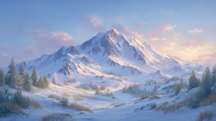Fototapeta premium Majestic Snowy Mountain Peaks Sunrise Landscape
