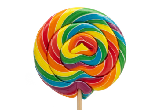 Isolated Sweet Rainbow Lollipop Candy Swirl in Transparent Background