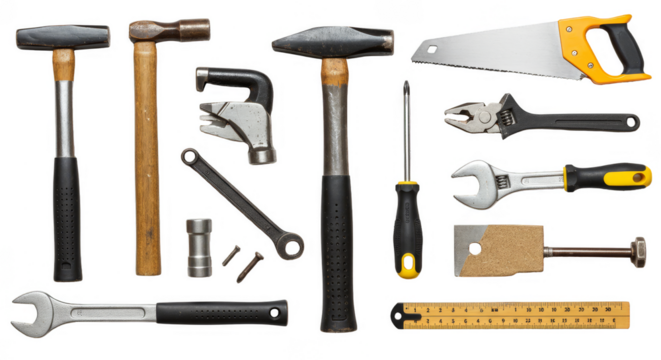 Isolated Tools with Hammer Wrench and Saw Hand Tools Equipment