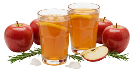 Isolated Transparent Background Apple Cider Drink with Fresh Apples