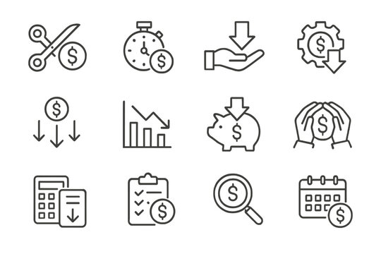 Financial icons set: savings, investment, budget, economy, growth