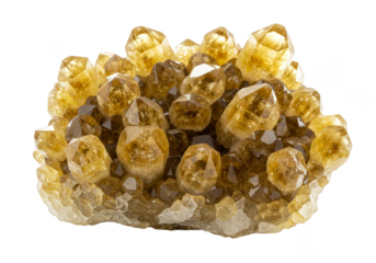 Isolated Transparent Background Mineral Crystal Cluster Yellow Brown Gem