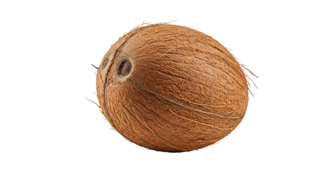 Isolated Transparent Background of a Fresh Tropical Brown Coconut Fruit
