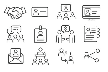 Business communication and networking icons on metallic background