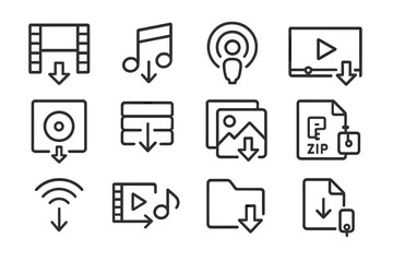Fototapeta na wymiar Multimedia download icons for music, video, podcast, and more