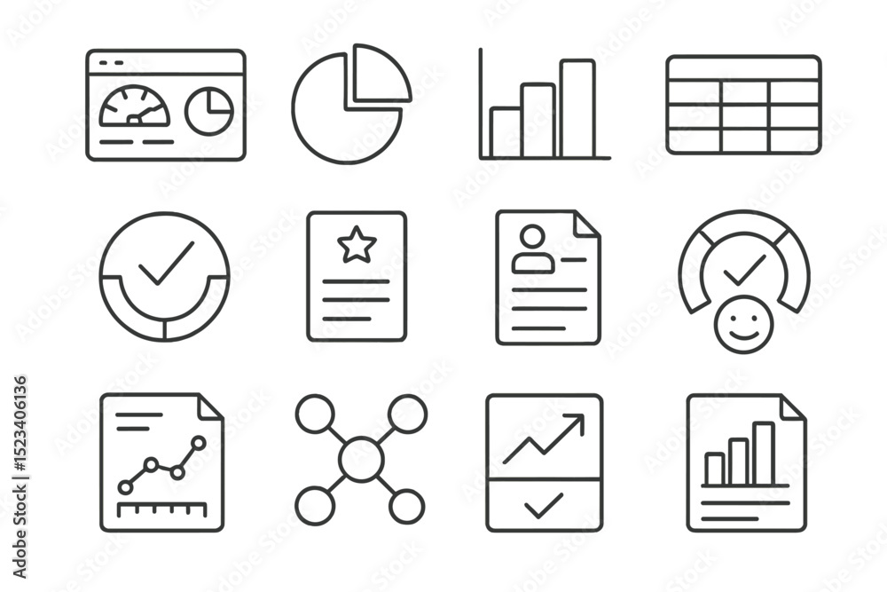 Wall mural data analytics dashboard icons on dark background in grid layout