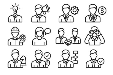 Fototapeta premium Business and communication icons set for professional strategy and management