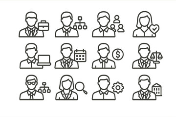 Outline icons of business professionals with various roles