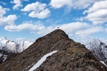 A Hiker atop the Rugged Colorado Rocky Mountains. Sangre de Cristo Wilderness. 