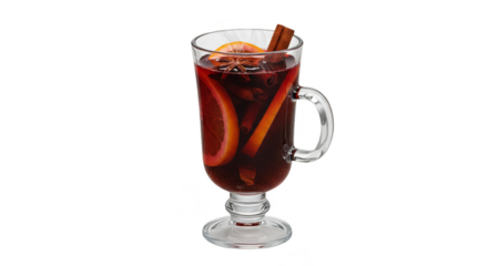 Isolated Transparent Background of Mulled Wine with Orange and Cinnamon
