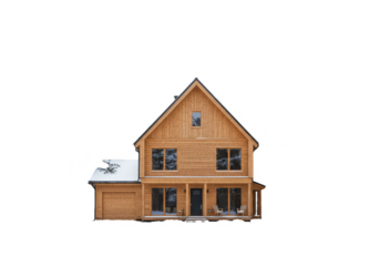 Isolated Transparent Background of Two Story Wood House with Snow