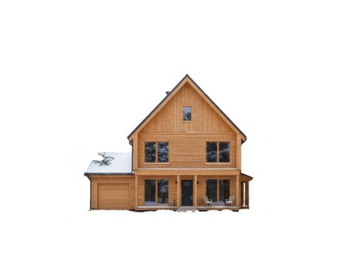 Isolated Transparent Background of Two Story Wood House with Snow