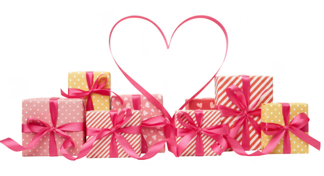 Isolated Transparent Background with Pink and Yellow Heart Gifts Design