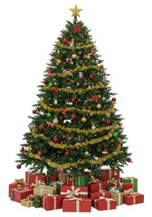 Isolated Transparent Christmas Tree with Ornaments Gifts and Decoration