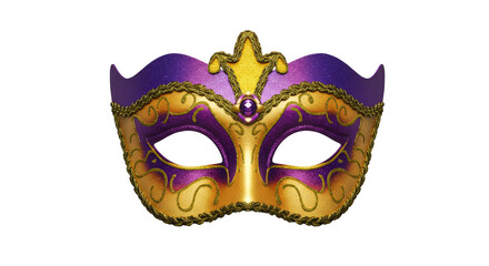 Naklejka premium Isolated Transparent Mardi Gras Mask Purple and Gold Glitter Carnival Party