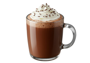 Isolated Transparent Mug of Creamy Hot Chocolate with Sprinkles
