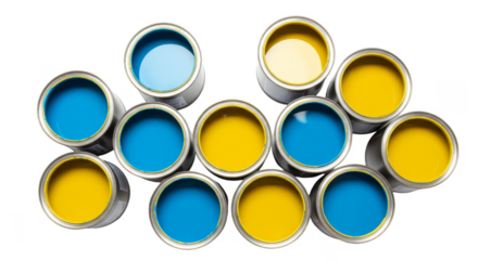 Isolated Transparent Top View of Yellow and Blue Paint Cans Illustration