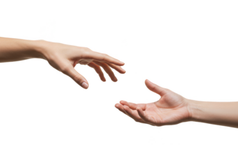 Isolated Two Hands Reaching Out with Gentle Touch on Transparent Background