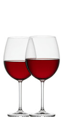 Isolated Two Wine Glasses Filled with Rich Red Wine Transparent Background
