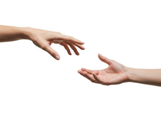 Isolated Two Hands Reaching Out with Gentle Touch on Transparent Background