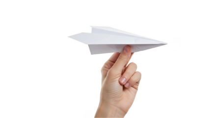 Paper Airplane Flying From Hand Isolated in Transparent Background