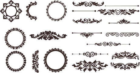 Fototapeta premium Vintage ornamental decorative frame and border vector set in brown color for design projects 