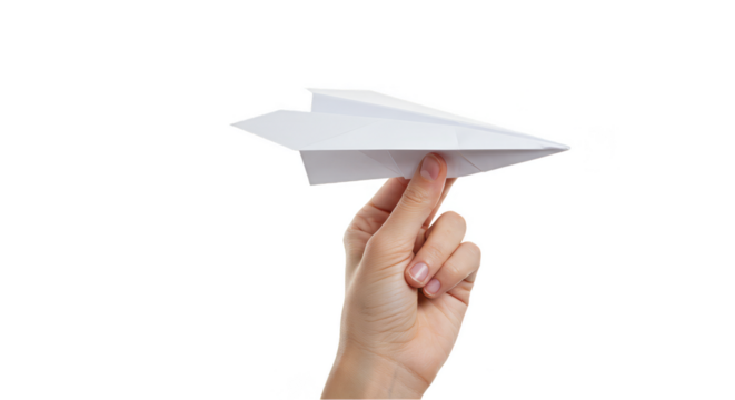 Paper Airplane Flying From Hand Isolated in Transparent Background - Powered by Adobe