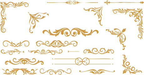 Decorative vintage gold ornamental borders and flourishes vector set elegant design elements 