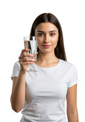 Fototapeta premium Photo of Young Woman Holding Glass of Water with Transparent Background
