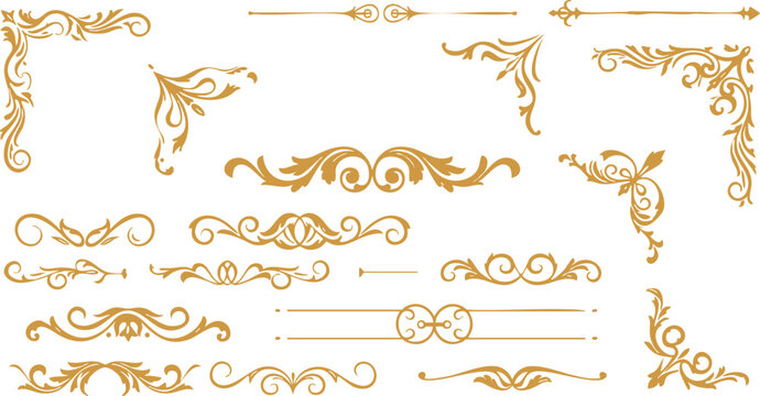 Decorative vintage gold ornamental borders and flourishes vector set elegant design elements 