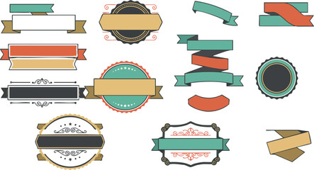 Vintage style decorative banners ribbons and badges vector collection in pastel colors 